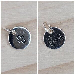Vintage Sterling Silver Faith/Cross Charm Pendant 0.5" Religious